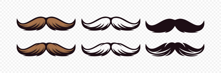 Hipster Mustache. Cartoon Face Party Decoration Set. Classic Mustache, Fathers Day Symbol. Italy Mustache Icon, Vector Illustration