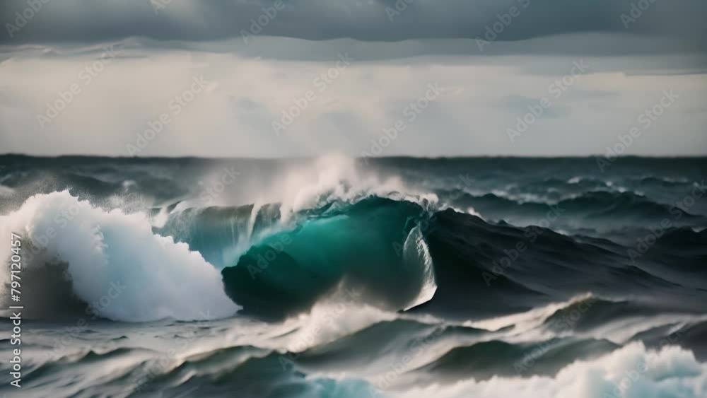 Poster powerful wave crashing in the ocean generative ai