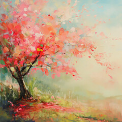 Obraz na płótnie Canvas Paisaje de primavera, con flores, impresionista