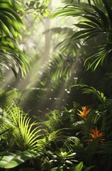 Fototapeta na wymiar Sunlight filtering through a dense tropical forest