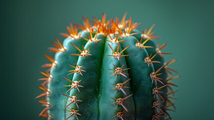 Vibrant close-up of a cactus on green background