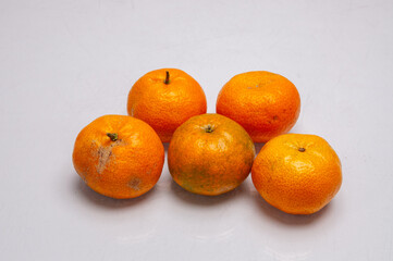 Set of Ripe Yellow Mandarins on White Background