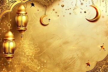 Illustration design Eid Mubarak gold accessories chandelier.