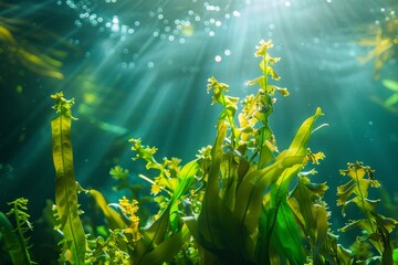 Fototapeta na wymiar Sunlight filtering through underwater plants