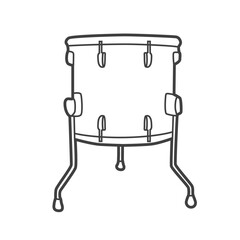 Vector linear icon of a floor tom, a large drum mounted on the floor. Black and white illustration in line art style, depicting a musical instrument.