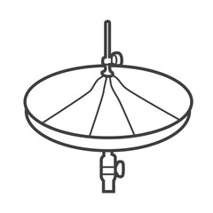 Vector linear icon of a hi-hat, a pair of cymbals operated by a pedal. Black and white illustration in line art style, depicting a musical instrument.