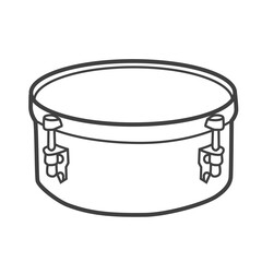 Vector linear icon of a timbale, a percussion instrument similar to a drum. Black and white illustration in line art style, depicting a musical instrument.