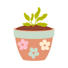 Cute plant in a flower pot. Hand drawn vector illustration isolated on white background.