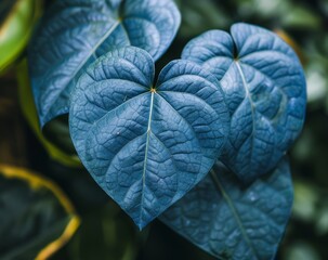 Heart-shaped blue leaves in nature