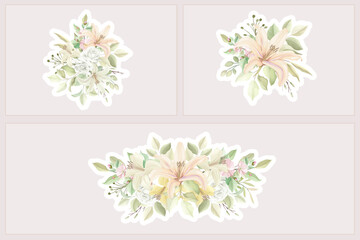 spring summer floral bouquets and stickers illustration