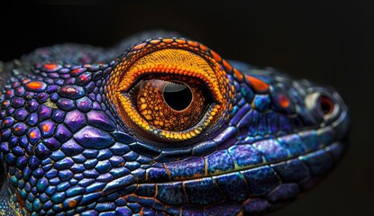 Close-up of a Colorful Reptile Eye and Scales