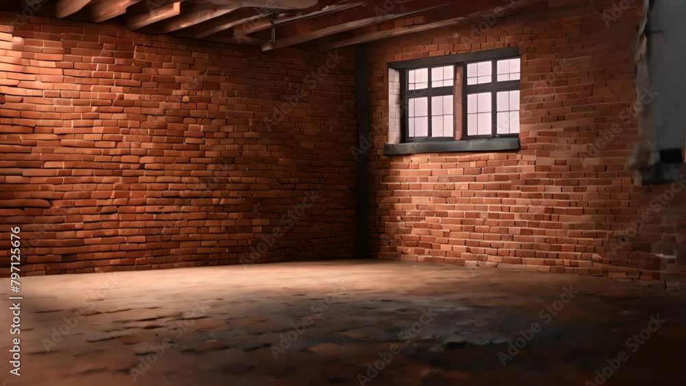 Aufkleber empty room with brick walls and window generative ai