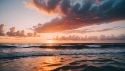 Obraz premium Beautiful Ocean Waves Sunset Illustration Digital Painting Background Graphic Summer Design