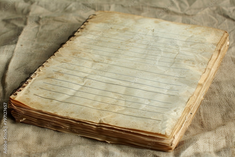 Poster a notebook with a spiral binding sits on a table