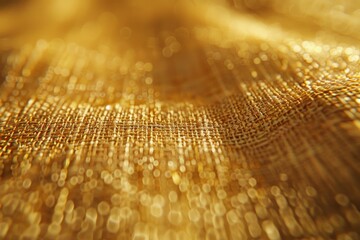 A close up of a gold fabric with a blurry background