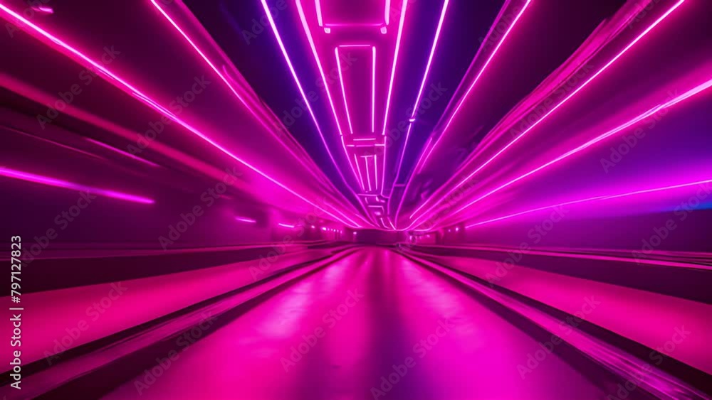Poster Illuminated Tunnel With Bright Lights Generative AI
