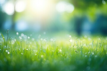 Fototapeta premium Grass land scene with sunlight green backgrounds landscape.