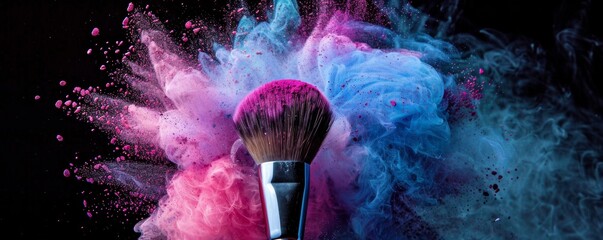 Dynamic makeup brush with colorful powder explosion