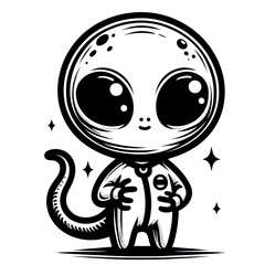 Obraz premium Eine minimalistische schwarz weiße Vektorgrafik eines kleinen Aliens