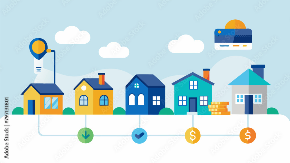 Poster An illustrated timeline showing the lifespan of a typical mortgage from the initial application to the final payment.
