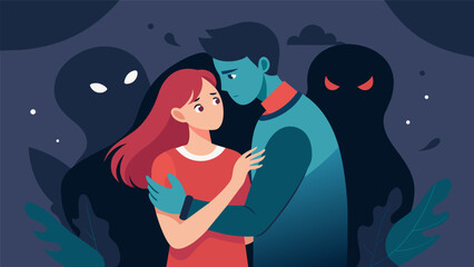 A moment of vulnerability as the couple expresses their fears and insecurities to each other leading to a stronger emotional bond.. Vector illustration