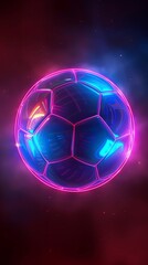 Neon glowing soccer ball in space