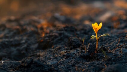 New life emerging from the earth at sunrise