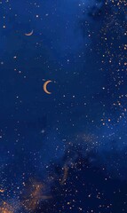 Cosmic abstract background Eid with shimmering stars and crescent moons, representing the celestial significance of the holiday