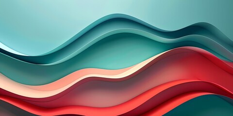 very colorful abstract background with wavy shapes in blue, red and pink colors, with a soft green background, colorful flat surreal design