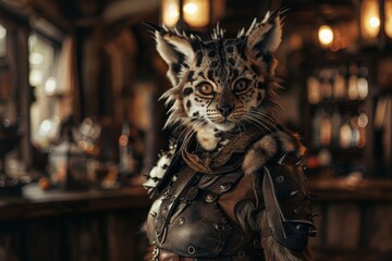 Fantasy warrior cat in medieval armor
