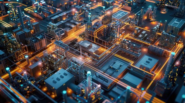 Aerial view of a smart factory equipped with IoT devices and automated systems, exemplifying the digitization of manufacturing processes.