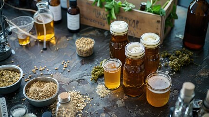 beer brewing kit with ingredients and equipment laid out for homebrewing enthusiasts, inspiring DIY beer projects.