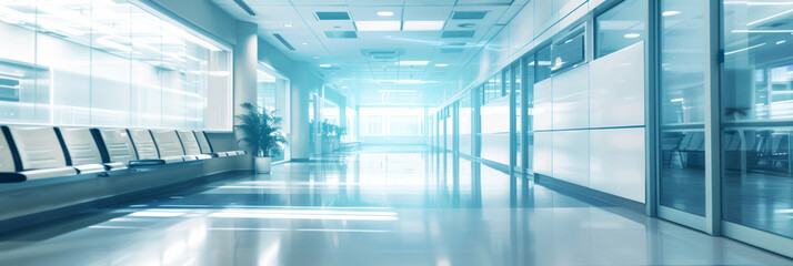 Bright corridor in hospital. healthcare during long exposure
