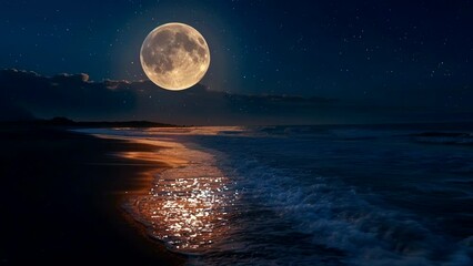 full moon at sea at night, amazing view landscape video looping background for live wallpaper - Powered by Adobe