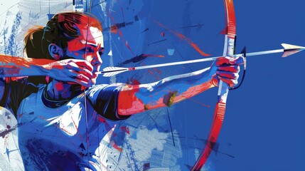 Olympic Archer Concentrating in Paris Games. Generative AI Illustration.