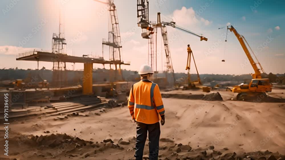 Aufkleber man standing in front of construction site generative ai