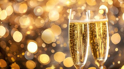 festive celebration with champagne glasses raised in a toast, marking a special occasion with elegance and cheer. - Powered by Adobe