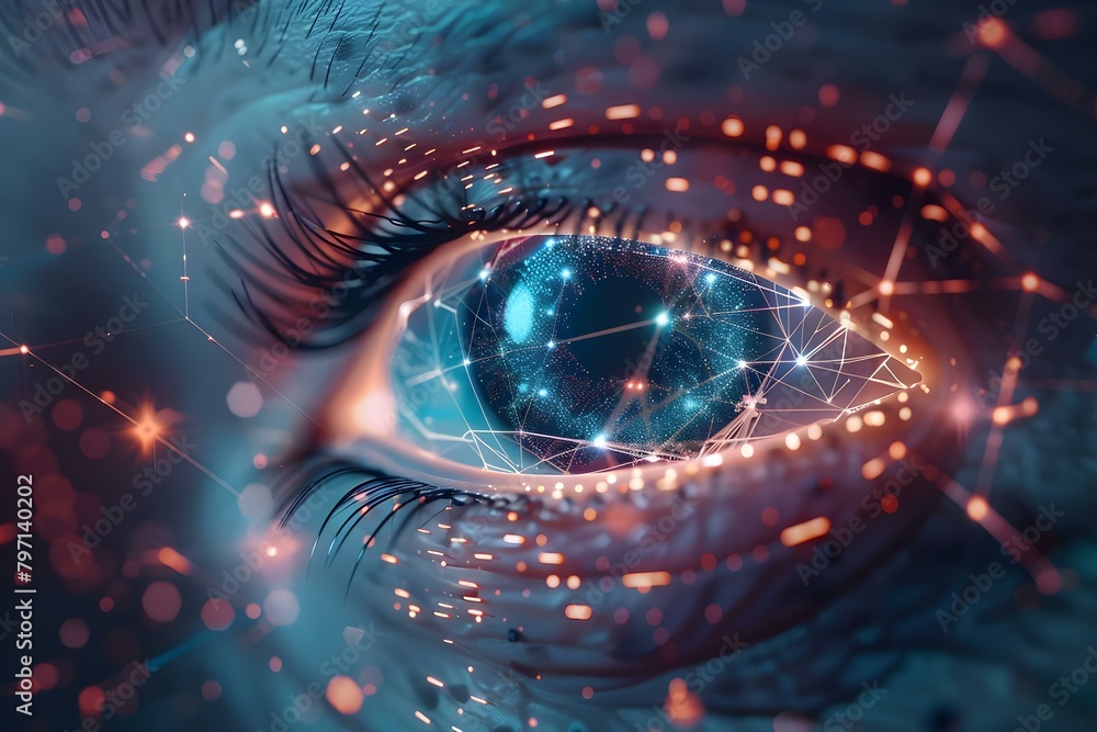 Poster future tech electricitypowered eye network for advanced visual capabilities and connectivity. concep