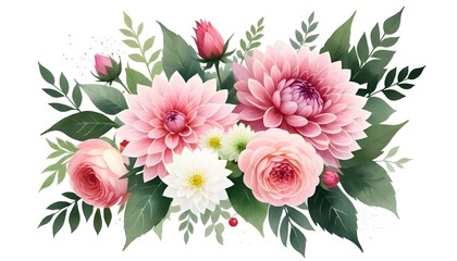 Assorted Flowers Bouquet Illustration Digital Painting Floral Background Beautiful Blossoms Design
