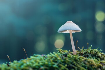 Mushroom on a Mossy Forest Floor - obrazy, fototapety, plakaty