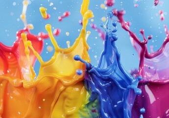 Vibrant Paint Splashes in Mid-Air - obrazy, fototapety, plakaty