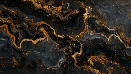 Abstract golden swirls on a black background - obrazy, fototapety, plakaty