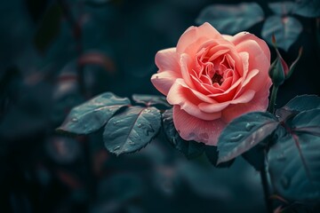Elegant rose in full bloom with dew drops - obrazy, fototapety, plakaty
