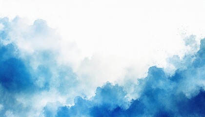 blue watercolor border on white background gradient texture and color in cloudy sky or foggy haze...