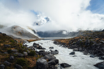 White Mountain Cap with foggy river in morning light