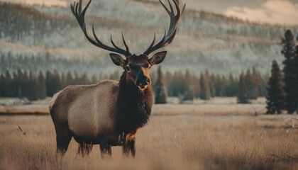 north american elk the elk or wapiti cervus canadensis in the natural habitat yellowstone np - obrazy, fototapety, plakaty