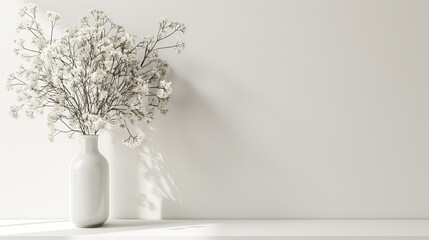 white vase with flowers on the table background