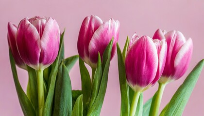 pink tulips on pink background herbaceous plant with magenta petals