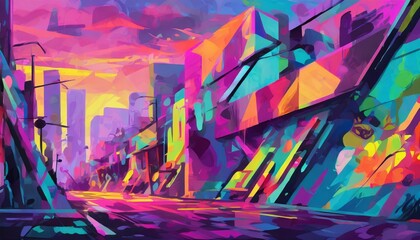 Fototapeta premium abstract urban street art graffiti style vector illustration template background in colorful cyber metaverse theme