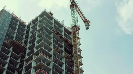 photo of construction site with Tower crane building skyscraper